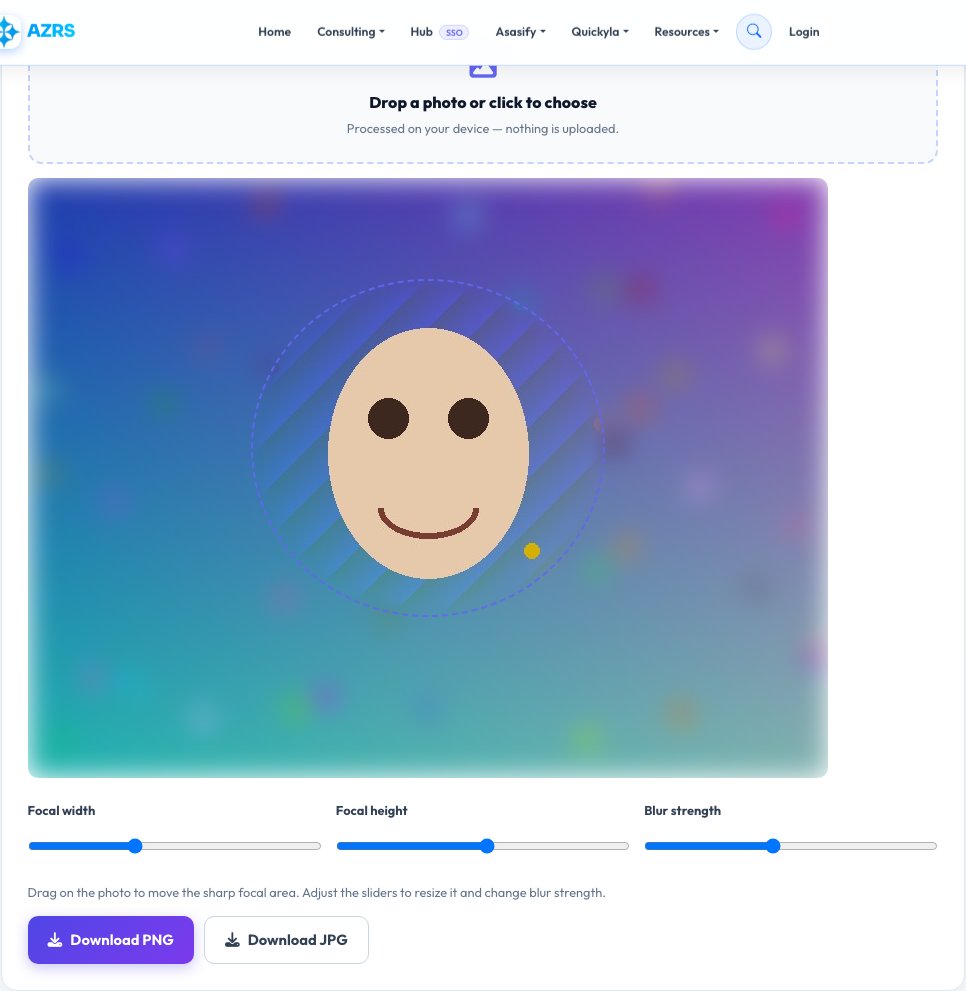 Screenshot of the free Photo Background Blur tool on AZRS QuickFix