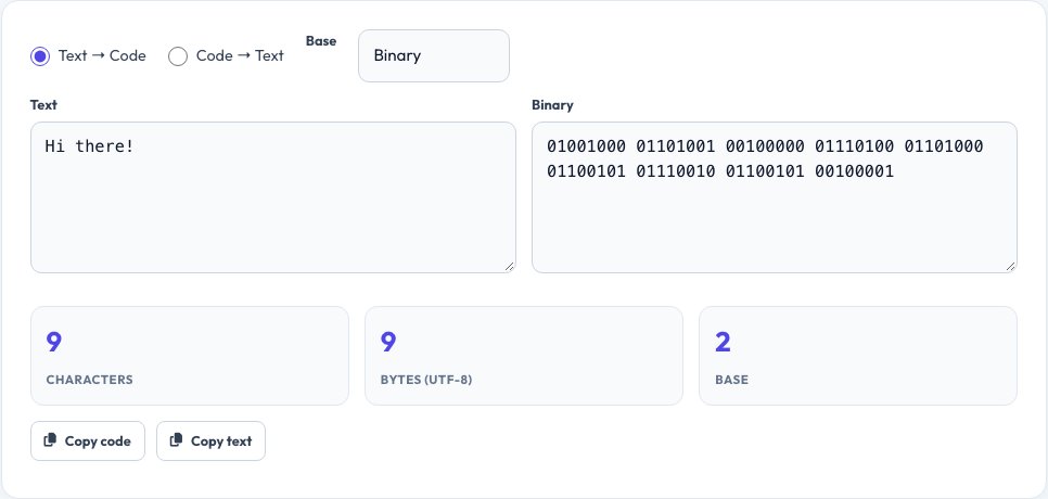 Screenshot of the free Binary / Hex / ASCII Text Translator tool on AZRS QuickFix