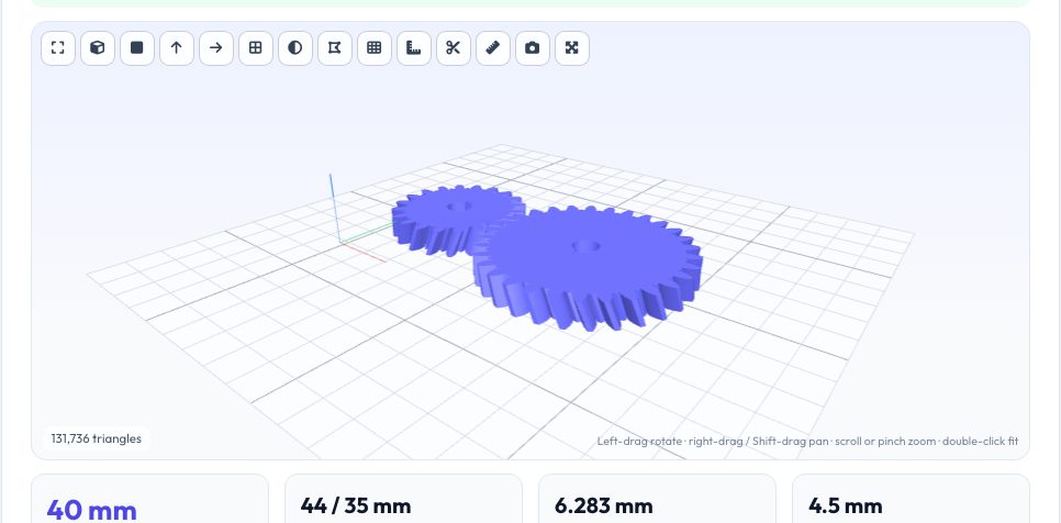 Screenshot of the free 3D Printable Gear Generator — Spur, Helical & Herringbone STL tool on AZRS QuickFix