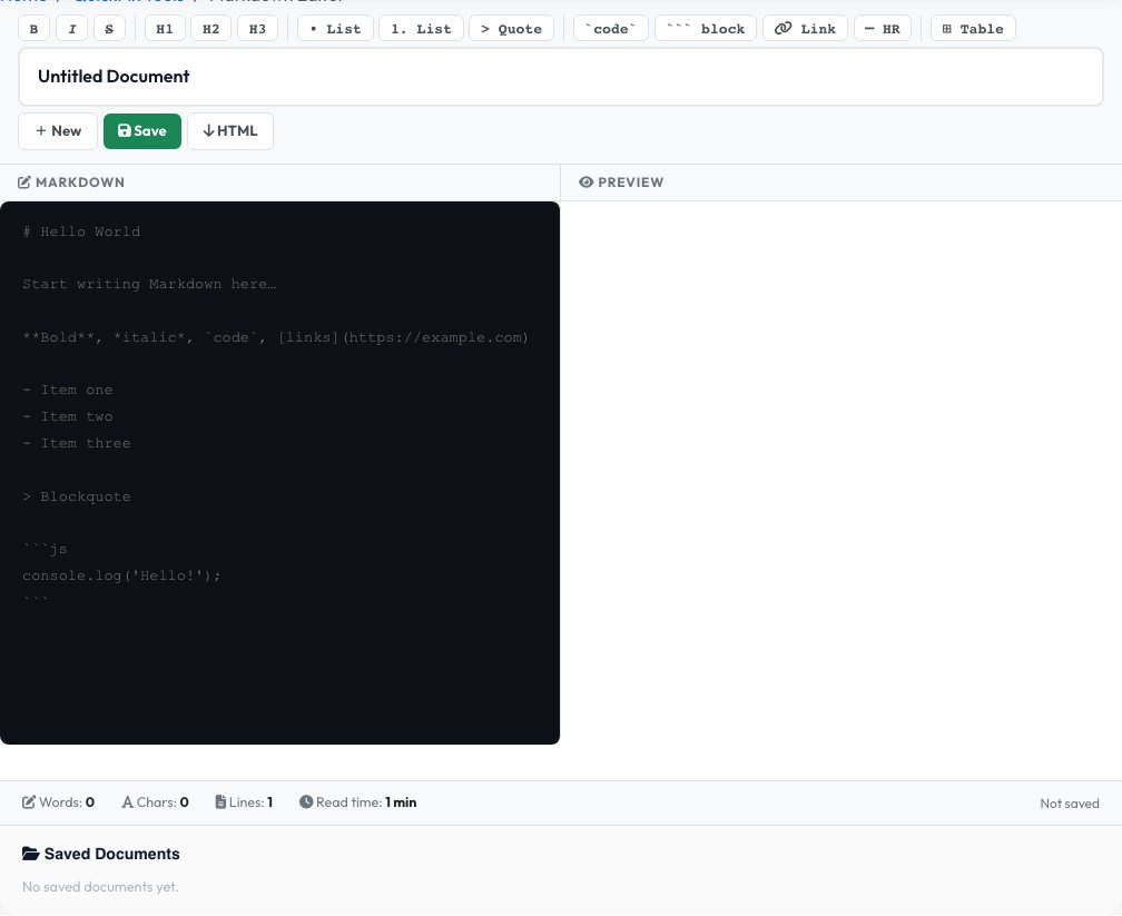 Screenshot of the free Markdown Live Editor & Previewer tool on AZRS QuickFix
