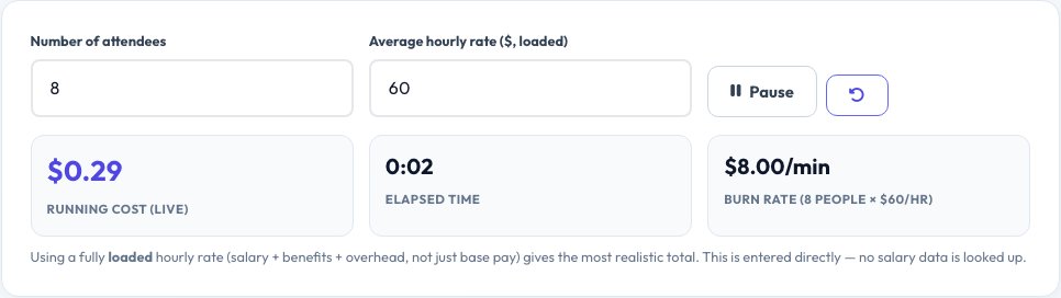 Step 1 — starting Meeting Cost Calculator on AZRS QuickFix