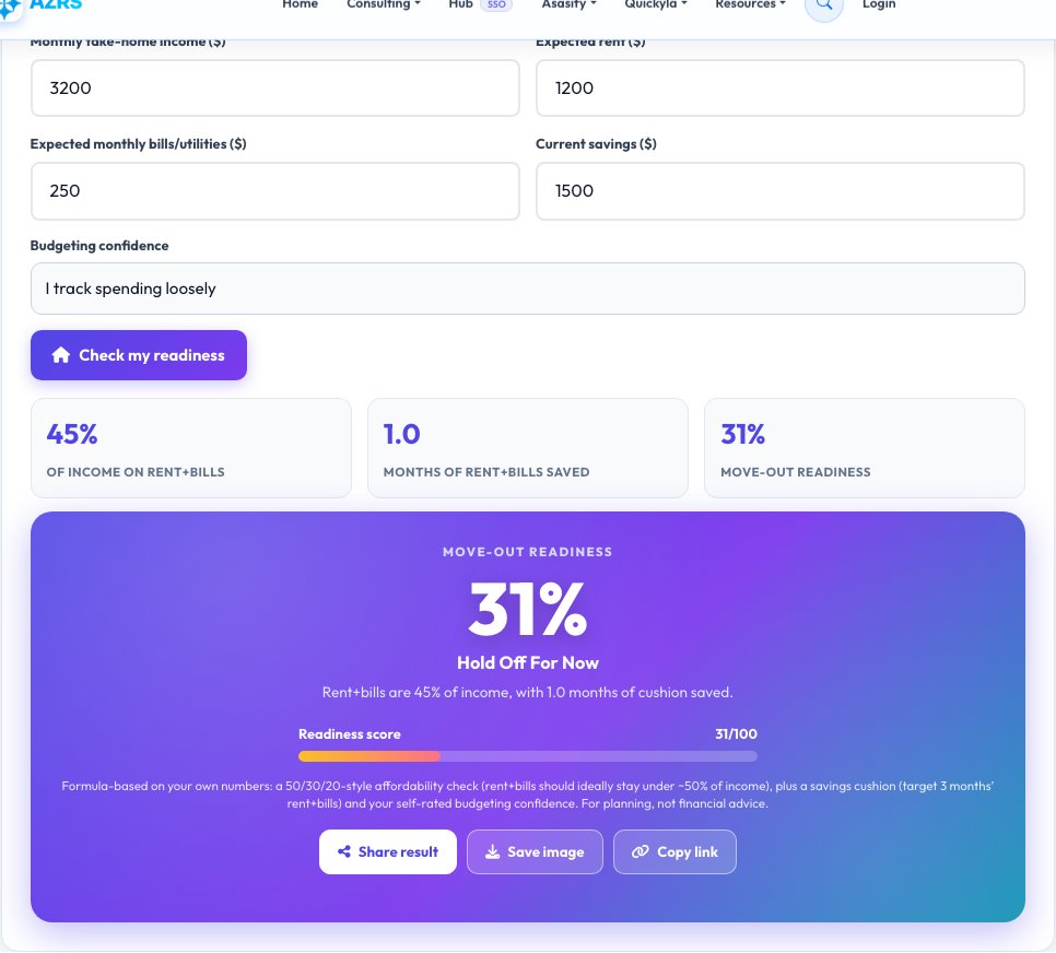 Screenshot of the free Move-Out Readiness Score tool on AZRS QuickFix