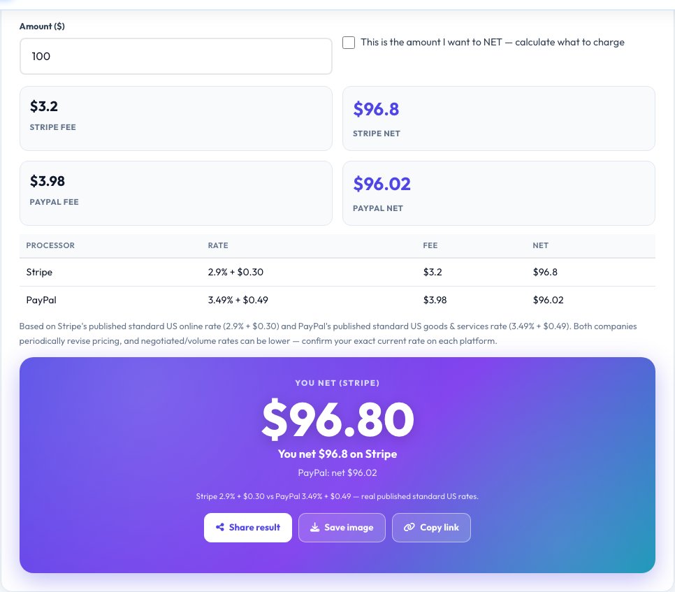 Step 1 — starting PayPal vs Stripe Fee Calculator on AZRS QuickFix