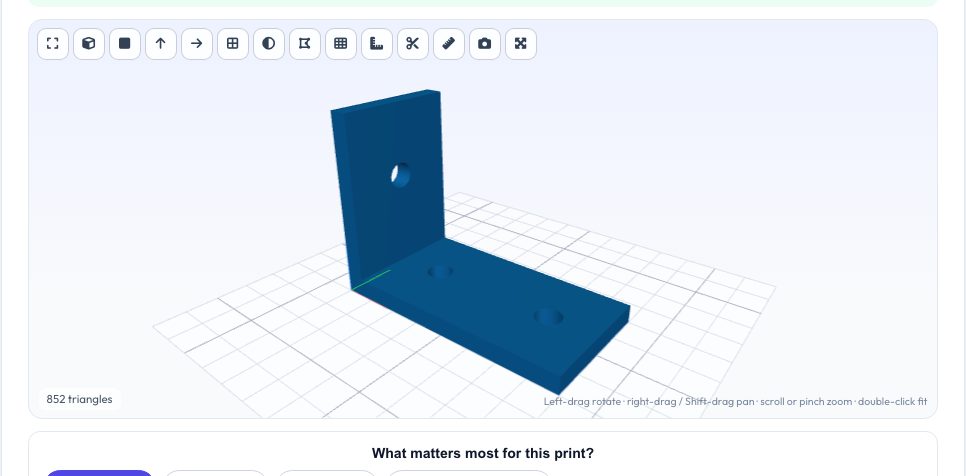 Screenshot of the free 3D Print Orientation Optimizer tool on AZRS QuickFix