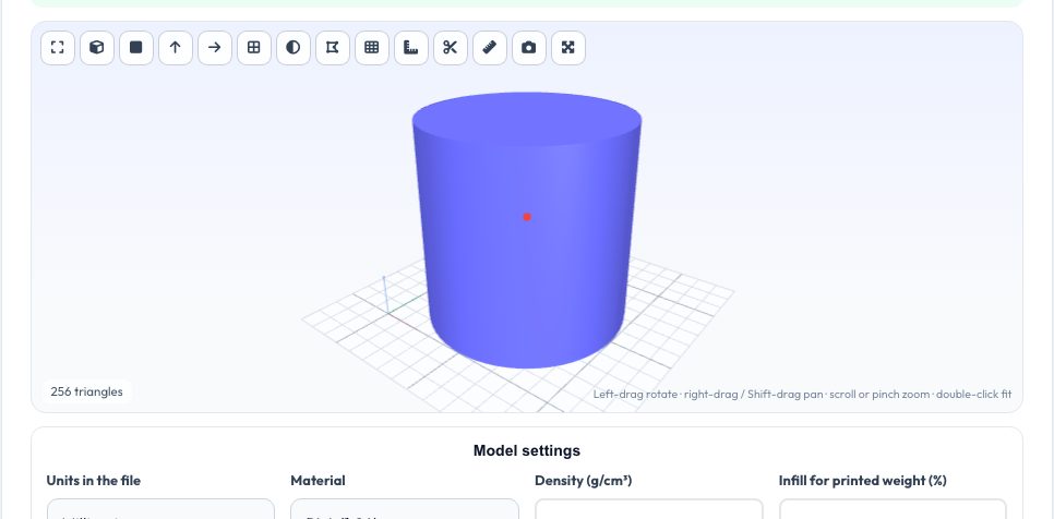 Screenshot of the free STL Weight, Centre of Mass & Moment of Inertia Calculator tool on AZRS QuickFix