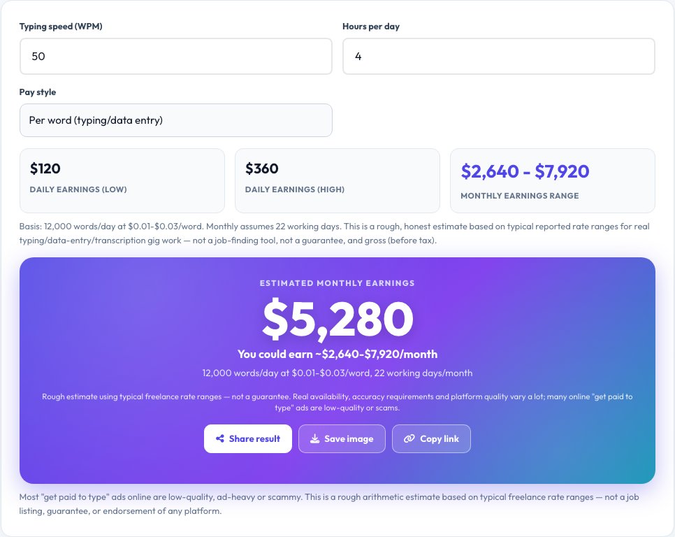 Step 1 — starting Typing / Data Entry Job Earnings Calculator on AZRS QuickFix